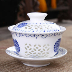10 Pcs Blue and White Bone Tea Service Ceramic Tea Cup Pot China Kung Fu Tea Set