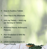 Organic Spirulina Tablets, 3000mg Per Serving, 1250 Tablets - Superfoods