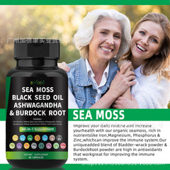 Certified Organic Sea Moss Capsules - Irish Sea Moss Bladderwrack Burdock Root