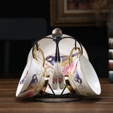 Pastoral Flower Bird Bone China Tea Cup Saucer Spoon Set 200ml British Cafe Porcelain Coffee Cup Advanced Ceramic Teacup