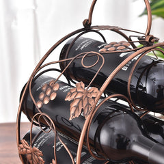 Round wine rack with seven bottles of grape leaves Red wine bottled wine rack frame European fashion Wine shelf iron ornaments
