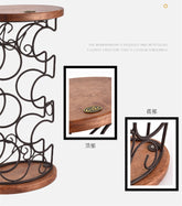 G- style Wooden Stable Wine rack oval wooden bottom iron art six bottle wine rack dining table wine cabinet decoration