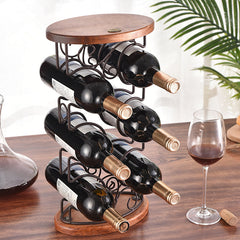 G- style Wooden Stable Wine rack oval wooden bottom iron art six bottle wine rack dining table wine cabinet decoration