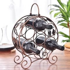 Round wine rack with seven bottles of grape leaves Red wine bottled wine rack frame European fashion Wine shelf iron ornaments