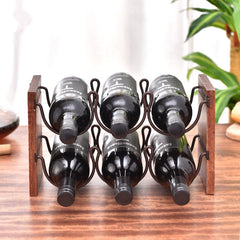 Solid Wood Double Layer Red Wine Rack Wrought Iron Restaurant Decoration Wine Frame Stacking Wine Bar Bottle Storage Rack