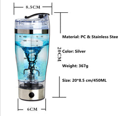 New Protein Powder Shakes Bottle Leakproof Lid Stainless Steel Electric Shaker Water Bottle Auto Stirring Coffee Glass 450ml