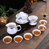 CJ261 Kung Fu 10 Pcs/Set Tea Set, Ceramic Tea cup, Blue and White TeaPot, Bone China, Tea Sea, Tea service