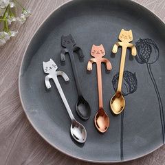 Coffee&Tea Spoon Mini Cat Long Handle Creative Spoon Drinking Tools Food grade Stainless Steel Kitchen Flatware Tableware