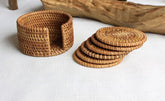 Rattan Cup Coasters Set Pot Pad Table Mat 6 Sizes Porta Copos Placemats Home Decoration Vintage Bamboo Handmade