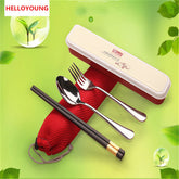 CJ029 Lunch Tableware Outdoor Portable Stainless Steel Tableware Three-piece