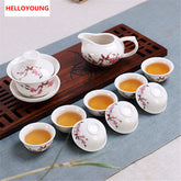 CJ234 Tea set Include total 10 pcs High quality elegant gaiwan, Beautiful and easy teapot kettle Chinese porcelana tea se
