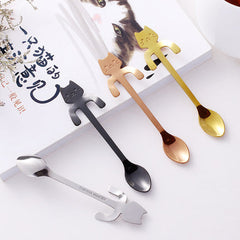 Coffee&Tea Spoon Mini Cat Long Handle Creative Spoon Drinking Tools Food grade Stainless Steel Kitchen Flatware Tableware