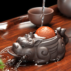 Handmade Yixing Brave Lucky Toad Boutique Tea Accessories Creative Small Ornaments Handmade Tea Pet Play Water 11x5cm F
