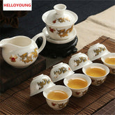 CJ242 High-grade Golden Dragon Milky White Jade Porcelain Ceramic Kung Fu Tea Set Cup Bone China Drinkware Gift Packaging