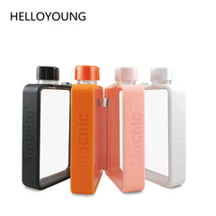 HELLOYOUNG A5 Notebook Paper Tritan Plastic Material Water Bottle Handy Portable Flat Kettle Sport Drinking Water Bottle 380ml