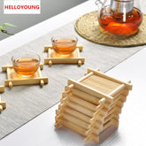 CJ268 Natural 1pc 100% Bamboo Wood Trays For Tea Trays 7cm*7cm Creative Chinese Word Jing Concave Cup Mat
