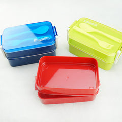 CJ007 lunchbox tableware Double plastic bento lunchboxes Double buckle around lunchbox can microwaveoven
