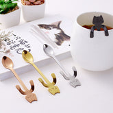 Coffee&Tea Spoon Mini Cat Long Handle Creative Spoon Drinking Tools Food grade Stainless Steel Kitchen Flatware Tableware