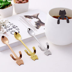 Coffee&Tea Spoon Mini Cat Long Handle Creative Spoon Drinking Tools Food grade Stainless Steel Kitchen Flatware Tableware