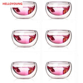 CJ266 Best Heat 6 Pieces/lot double wall glass tea cup double Teapot Coffee Tea Set Puer Kettle With Filter Durable Tea Set