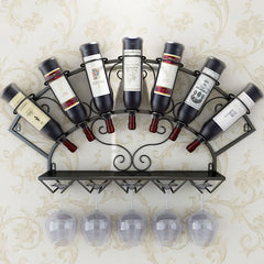 Modern Metal Wine Holder Rack for 7 Bottles Wall Mounted Wine Bottle Display Rack Glassware Storage Shelf for Whiskey Red Wine