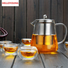 CJ262 Hot Sale Heat Resistant cup Kettle Teapot Flower Tea Set Pu'er Coffee Tea Pot Drinkware Set Stainless Steel Strainer