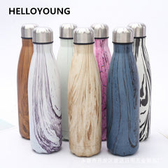 HELLOYOUNG 7 Color Vacuum Flask for water bicycle Stainless Steel Kettle Vacuum Marble Texture Flask Water Bottle for outdoor