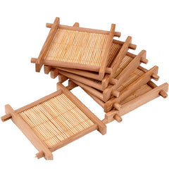 CJ268 Natural 1pc 100% Bamboo Wood Trays For Tea Trays 7cm*7cm Creative Chinese Word Jing Concave Cup Mat