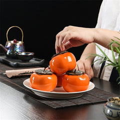 Ceramic Persimmon Tea Canister Coffee Box Puer Green Tea Caddy Storage Sealed Jar Mini tea cans for puer Oolong tea storage