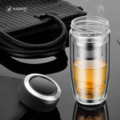 Double Layer Glass Water Bottle Tea Fruit flower bottle Transparent Water Bottles With 304 stainless Steel Infuser