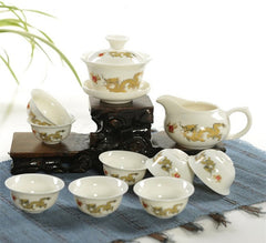 CJ242 High-grade Golden Dragon Milky White Jade Porcelain Ceramic Kung Fu Tea Set Cup Bone China Drinkware Gift Packaging