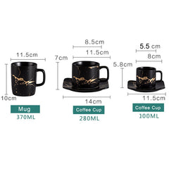 Ceramic Tea Cup And Saucer Set Creative Golden Design Porcelain Tea Cup Set Black Coffee Cup Set Drinkware