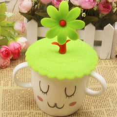 Cute Anti-dust Silicone Saplings Cup Cover Coffee Cup Suction Seal Lid Cap Silicone Airtight Love Spoon Novelty