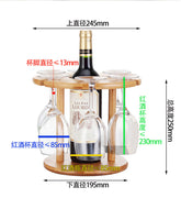 HOT-Wine Glass Holder Bamboo Tabletop Wine Glass Drying Racks Camping for 6 Glass and 1 Wine Bottle