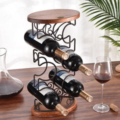 G- style Wooden Stable Wine rack oval wooden bottom iron art six bottle wine rack dining table wine cabinet decoration