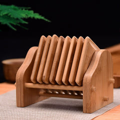High Quality Bamboo Coaster and Holder Set Home Office Meeting Room Mugs Drinking Cup Mat Kung fu Tea Set Accessories