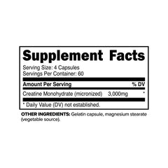 MICROINIZED Creatine Monohydrate Capsules - 60 Capsules, 3,000mg per Serving
