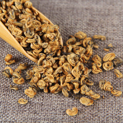 HelloYoung TeaPremium Golden Snail Dian Hong Jin Luo Handmade Pure Bud China Yunnan Black Tea