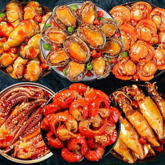 麻辣小海鲜罐头八爪鱼鲍鱼罐头麻辣龙虾尾罐头蒜蓉生蚝海鲜零食 Kleine würzige Meeresfrüchte in Dosen