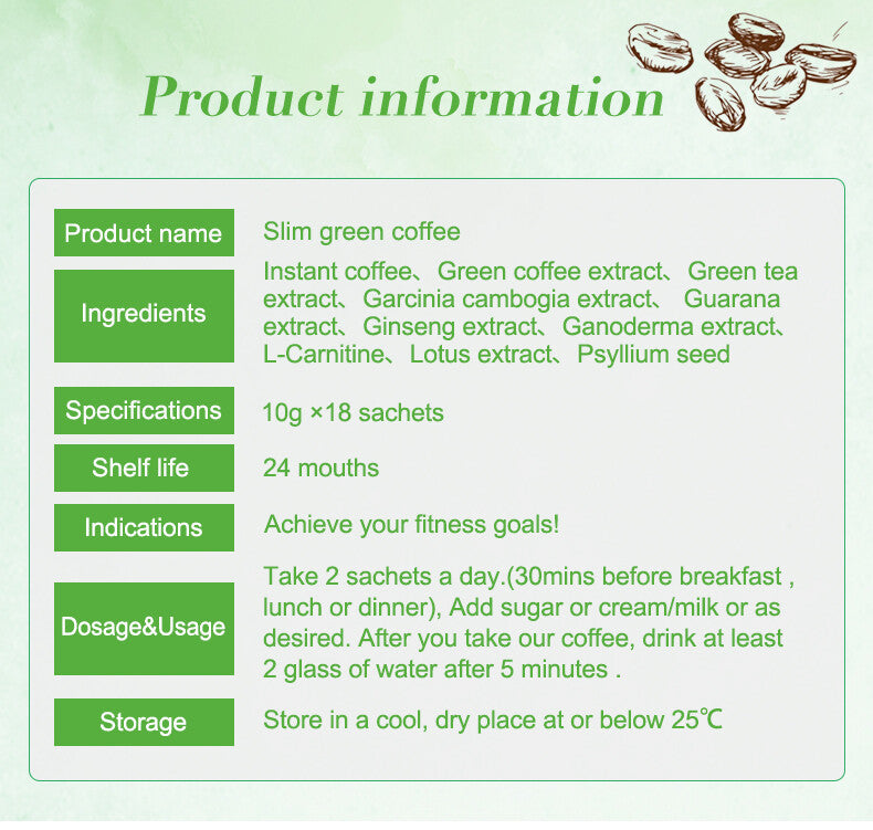 10g*18bags Slimming Instant Coffee Slim Diet Green Weight Loss Coffee