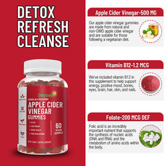 Vitamin B12 Apple Cider Vinegar Gummies Detox Boost 60 Vegan Capsules