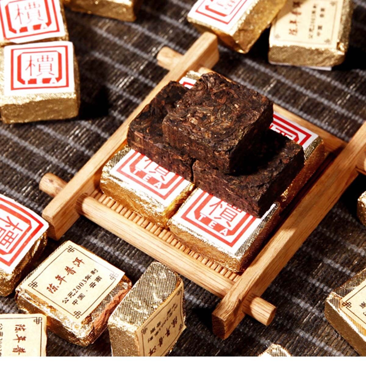 250g Old Pu'er Black Tea Ripe Puer Tea Brick Cooked Puerh Yellow Iron Box Yunnan