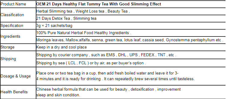 Lose Weight Slim Tea Detox Beauty Health Tea Slimming Tea Manufacturer 3g*21bags
