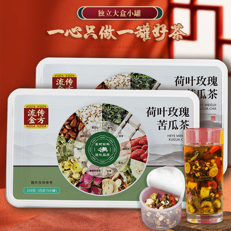 Rose Lotus Leaf Bitter Melon Tea 250g/box 15 small cans Coix Seed Poria Tea