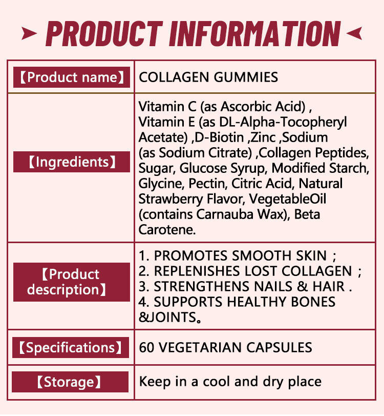 Biotin Vitamin C Collagen Gummies Nails Hair Skin Beauty 60 Vegan Capsules