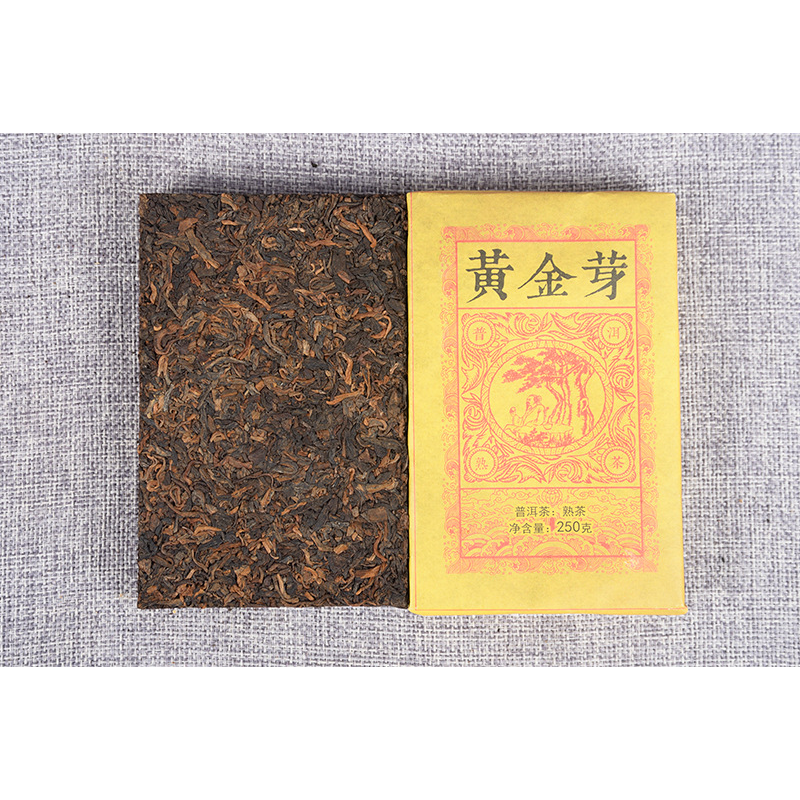 Yunnan Pu'er Tea Ripe Tea Golden Bud Ripe Brick Weight Loss Healthy Drink 250g
