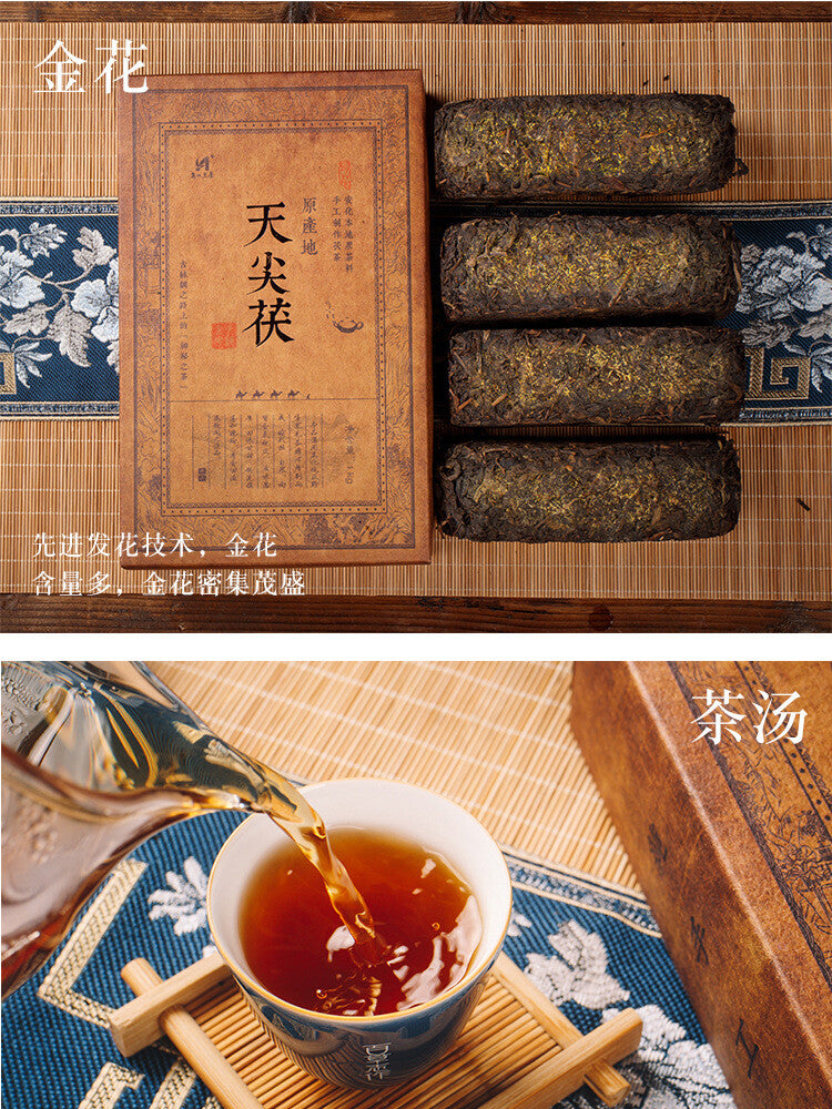 Raw Material Old Tea Brick Anhua Black Tea1000g Golden Flower Handmade Porch Tea