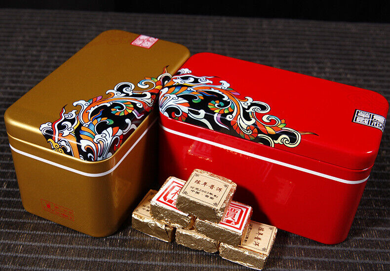 250g Old Pu'er Black Tea Ripe Puer Tea Brick Cooked Puerh Yellow Iron Box Yunnan