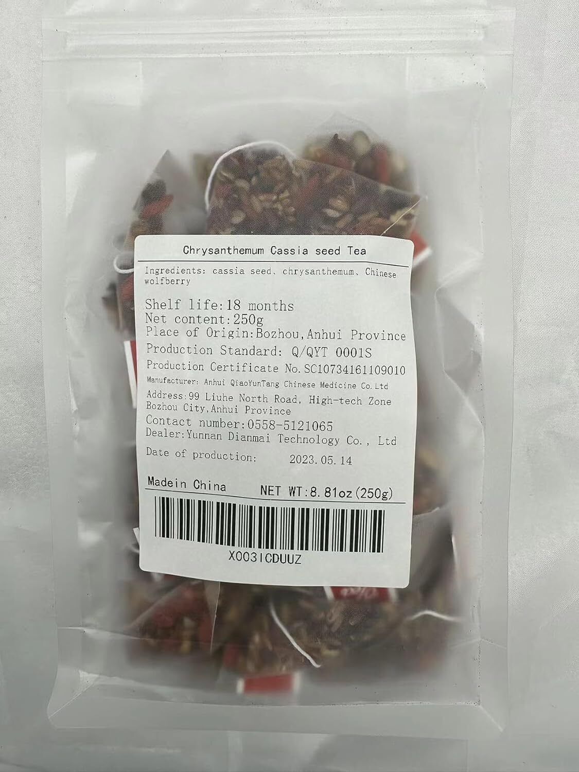 8.81OZ Chrysanthemum Cassia Seeds Tea Bags(250g, 5gX50Bags), Honeysuckle