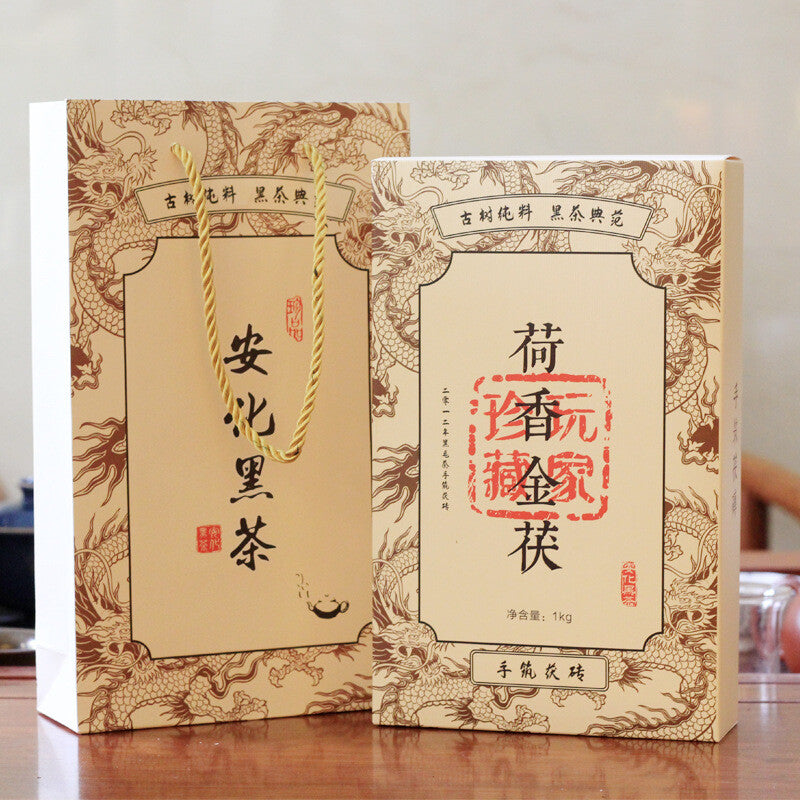 Raw Material Old Tea Brick Anhua Black Tea1000g Golden Flower Handmade Porch Tea
